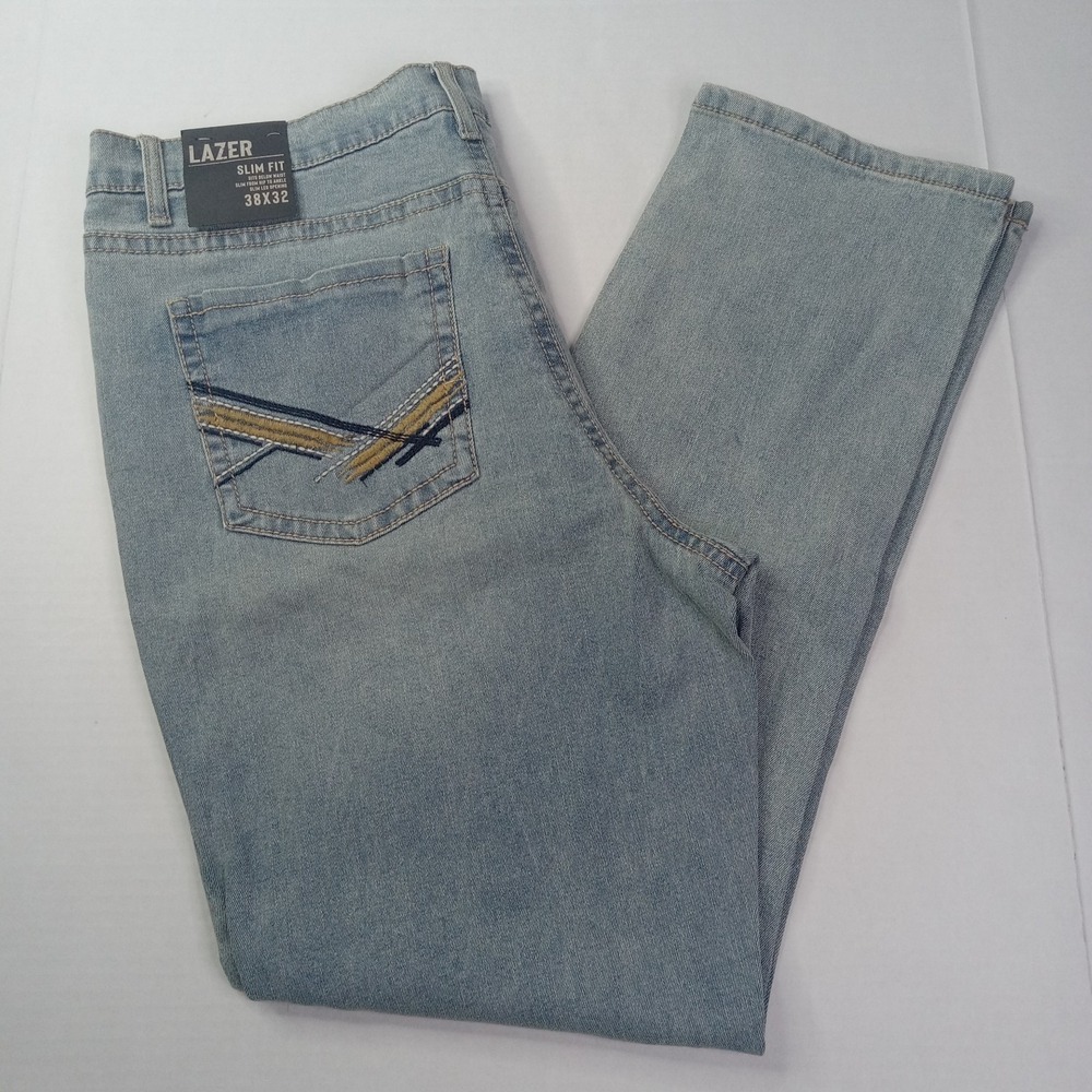 Lazer Slim Fit Jeans Men's Size 38x32 Blue Sits Below Waist‎ Slim Leg Opening